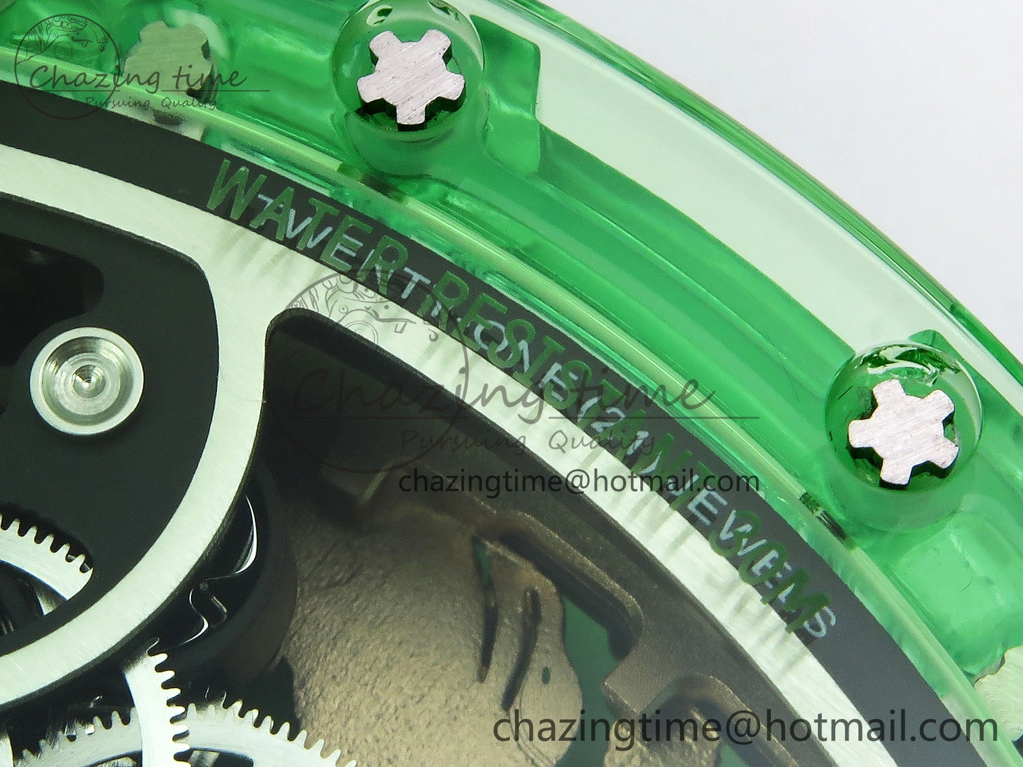 RM57 Green Transparent Tourbillon RMF Best Edition Gold Dragon Eagle Dial on White Rubber Strap