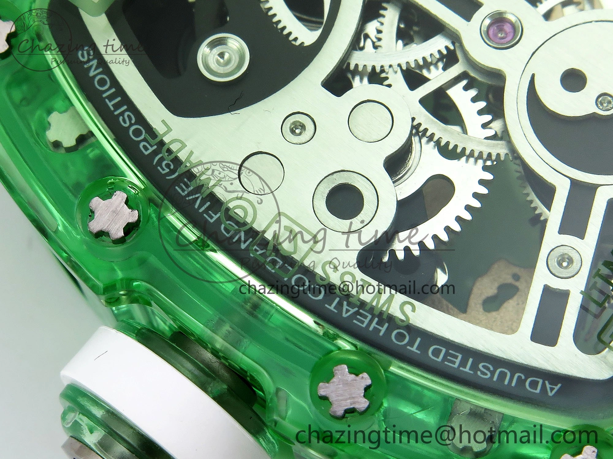 RM57 Green Transparent Tourbillon RMF Best Edition Gold Dragon Eagle Dial on White Rubber Strap