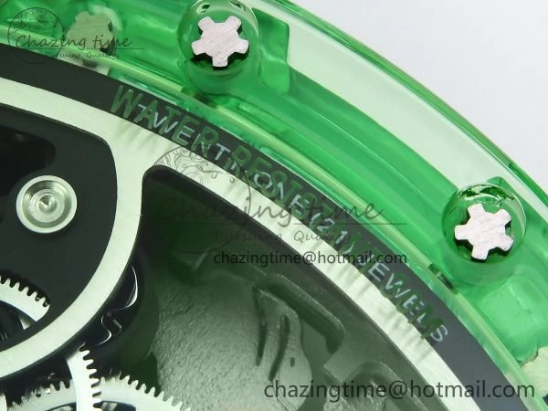 RM57 Green Transparent Tourbillon RMF Best Edition Silver Dragon Eagle Dial on White Rubber Strap