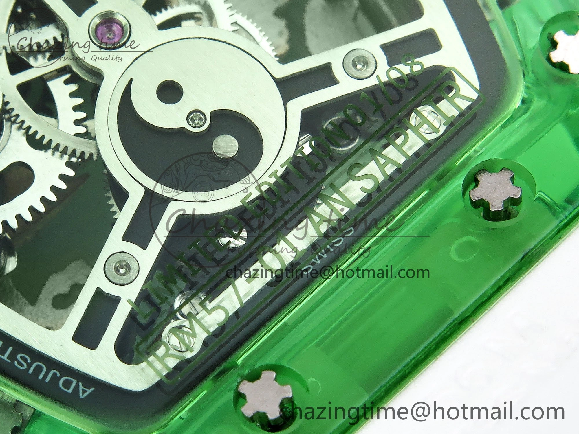 RM57 Green Transparent Tourbillon RMF Best Edition Silver Dragon Eagle Dial on White Rubber Strap