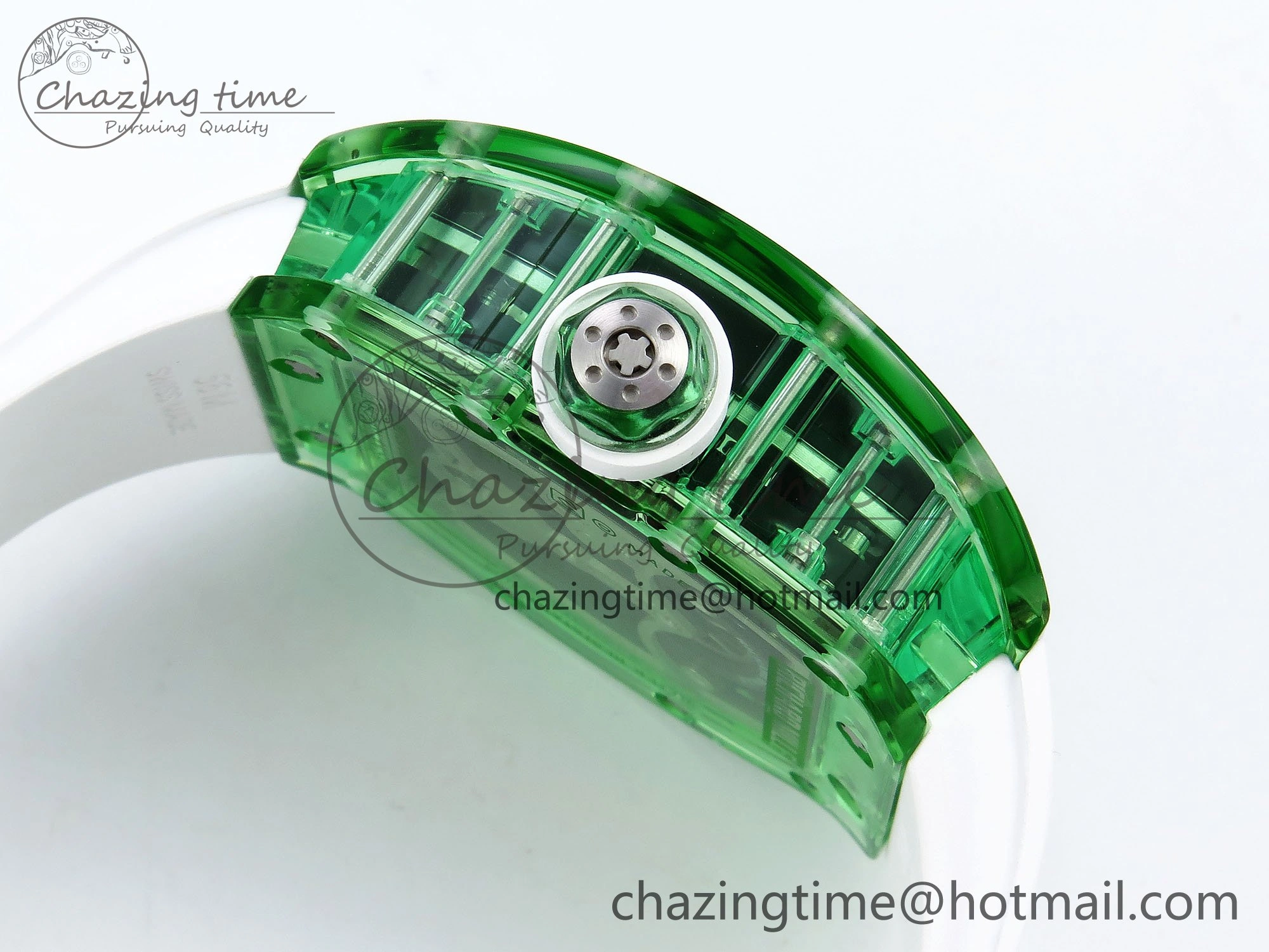 RM57 Green Transparent Tourbillon RMF Best Edition Silver Dragon Eagle Dial on White Rubber Strap