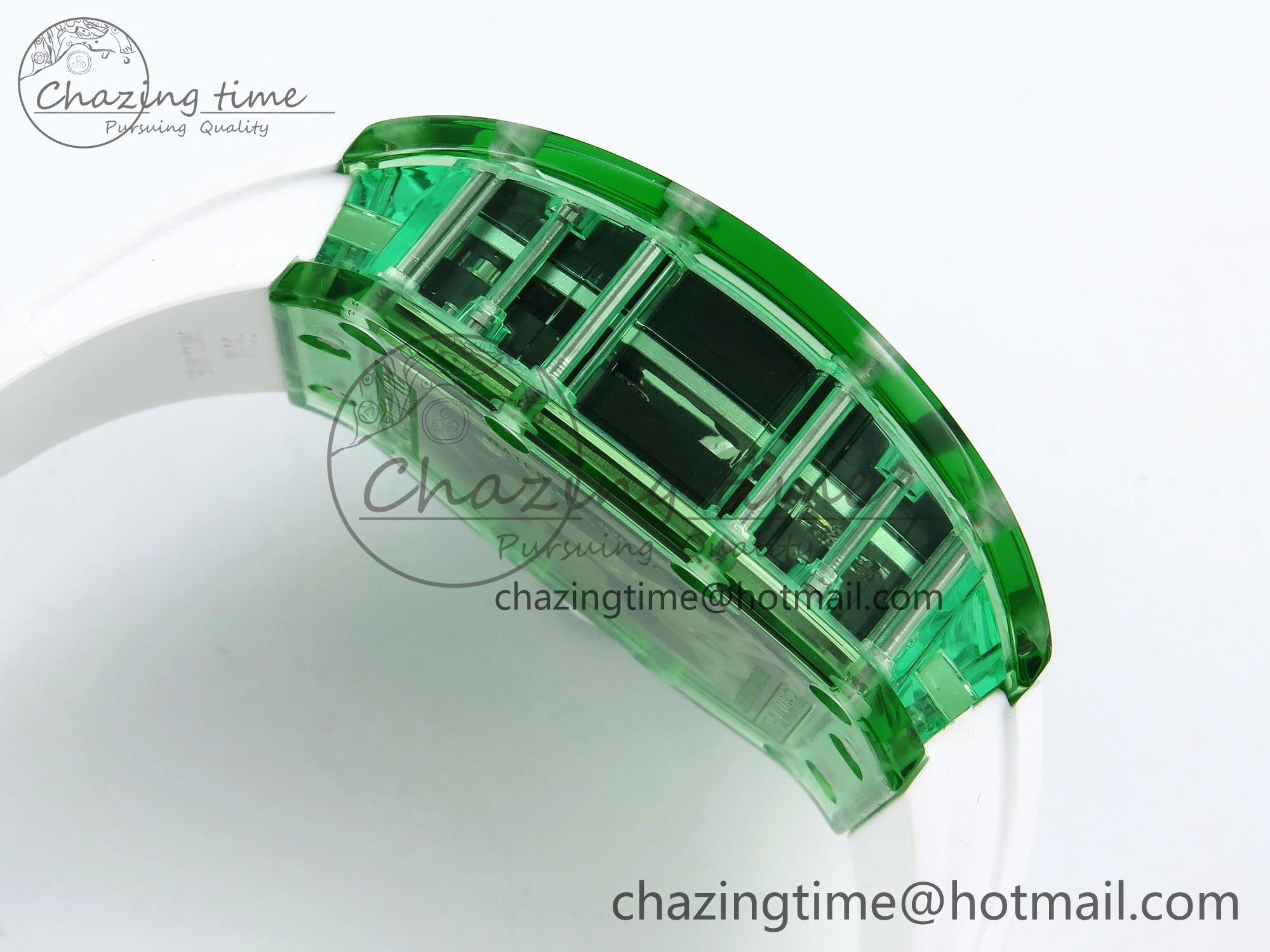 RM57 Green Transparent Tourbillon RMF Best Edition Silver Dragon Eagle Dial on White Rubber Strap
