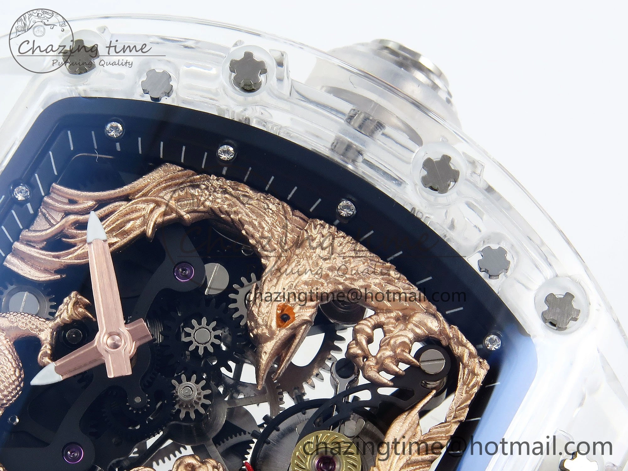 RM57 Transparent Tourbillon RMF Best Edition Gold Dragon Eagle Dial on Transparent Rubber Strap
