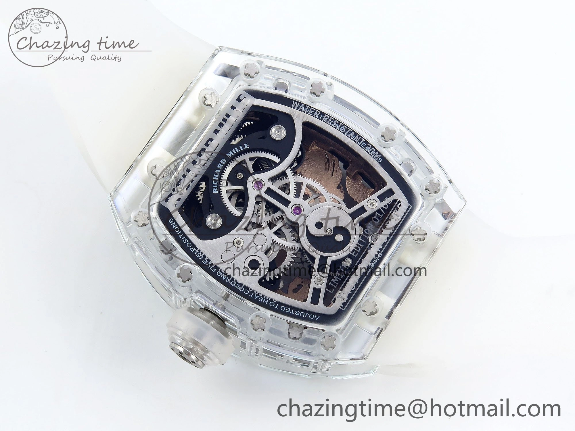 RM57 Transparent Tourbillon RMF Best Edition Gold Dragon Eagle Dial on Transparent Rubber Strap