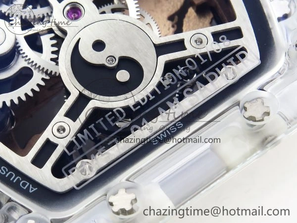 RM57 Transparent Tourbillon RMF Best Edition Gold Dragon Eagle Dial on Transparent Rubber Strap