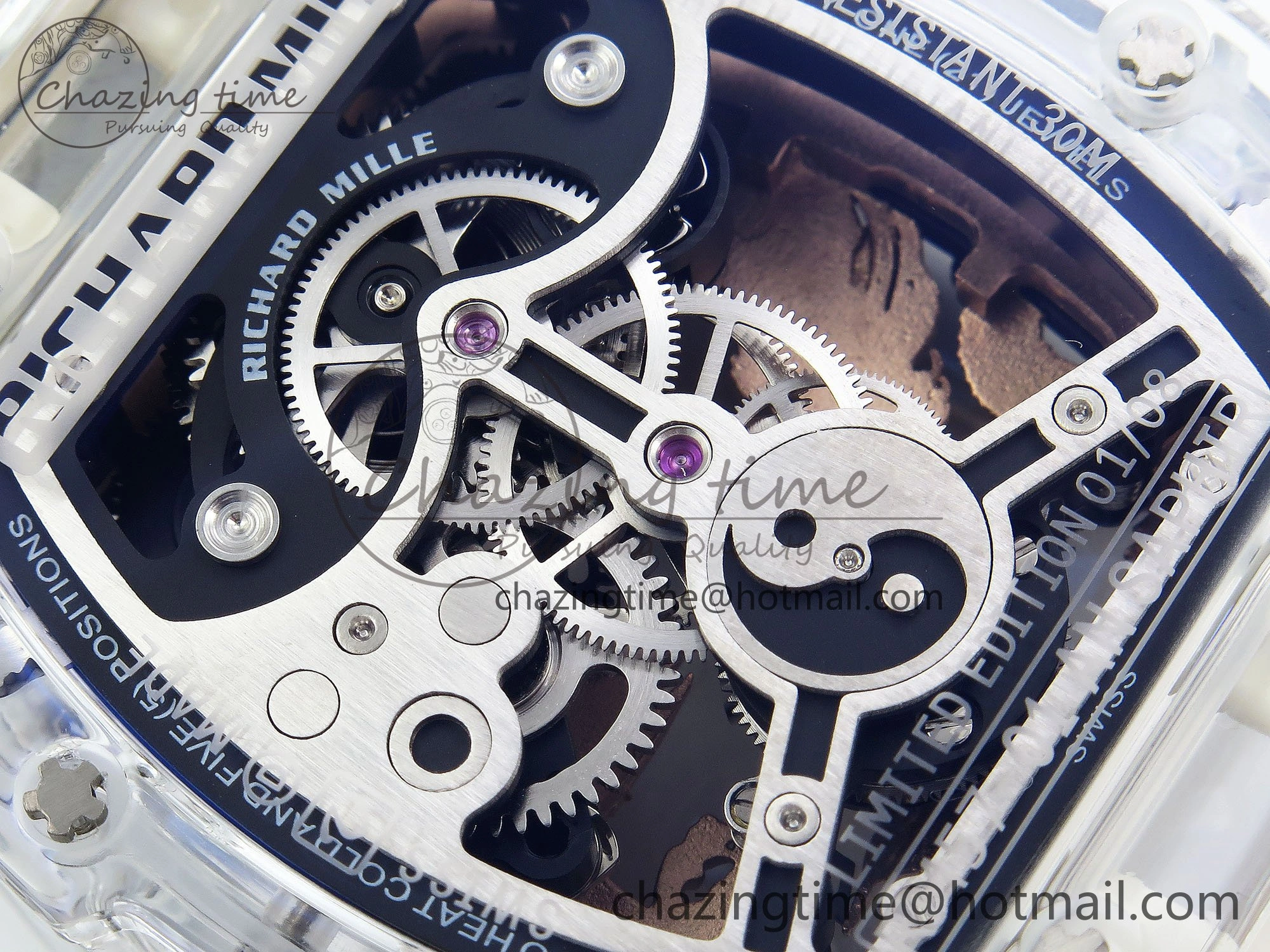 RM57 Transparent Tourbillon RMF Best Edition Gold Dragon Eagle Dial on Transparent Rubber Strap