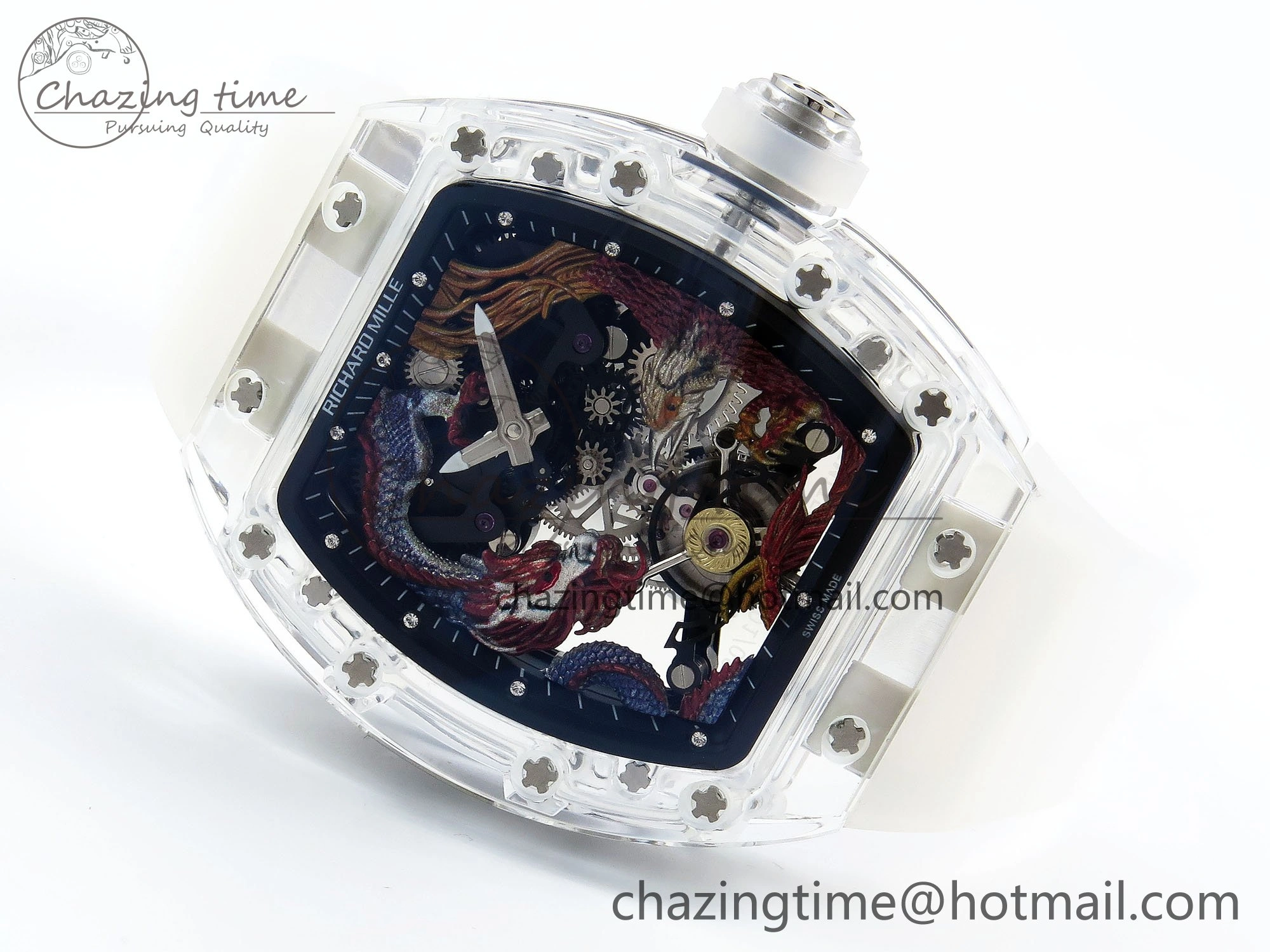 RM57 Transparent Tourbillon RMF Best Edition Red Dragon Eagle Dial on Transparent Rubber Strap