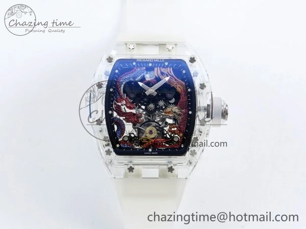 RM57 Transparent Tourbillon RMF Best Edition Red Dragon Eagle Dial on Transparent Rubber Strap