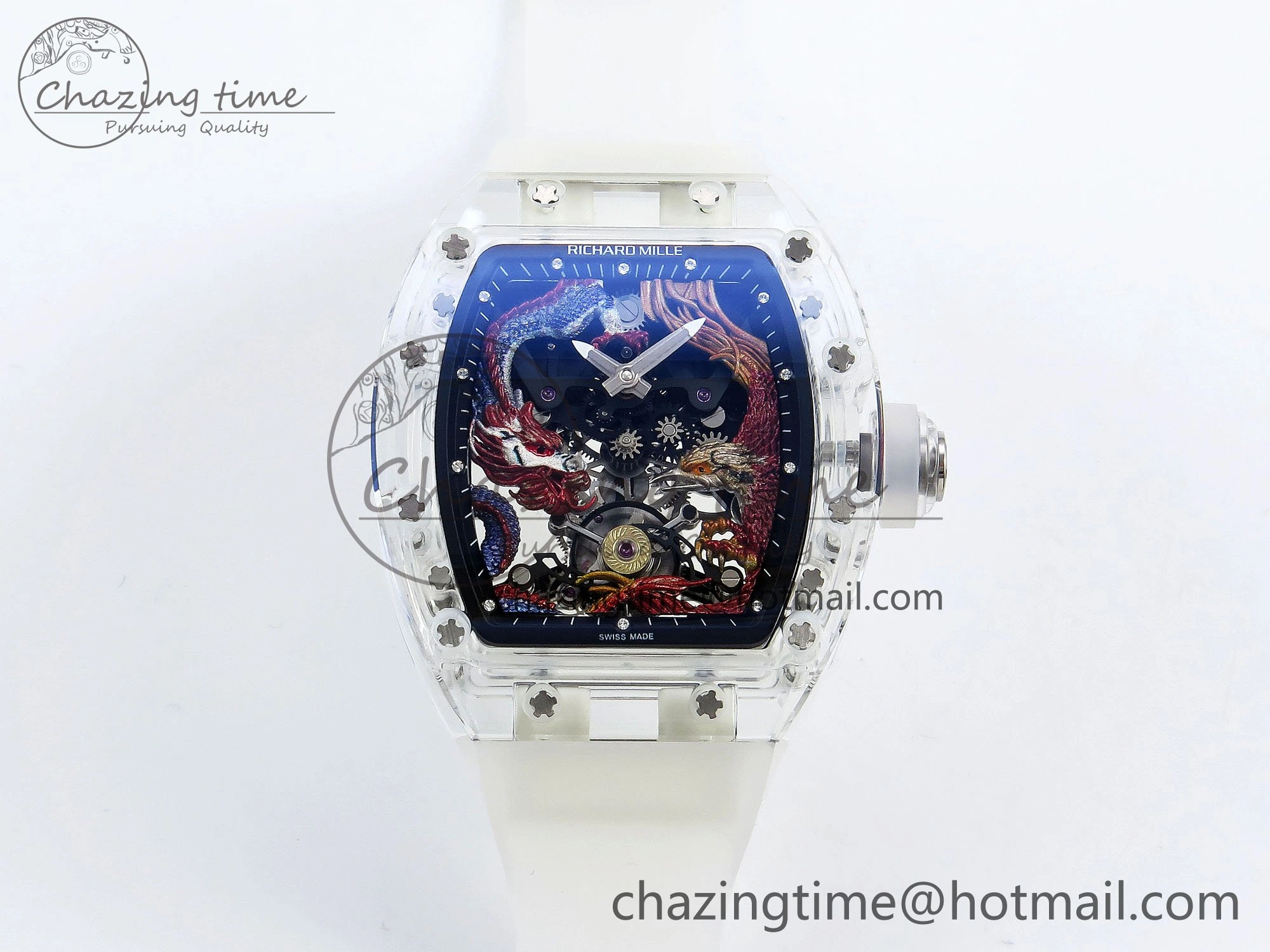 RM57 Transparent Tourbillon RMF Best Edition Red Dragon Eagle Dial on Transparent Rubber Strap