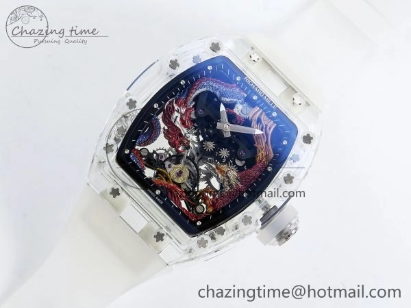 RM57 Transparent Tourbillon RMF Best Edition Red Dragon Eagle Dial on Transparent Rubber Strap