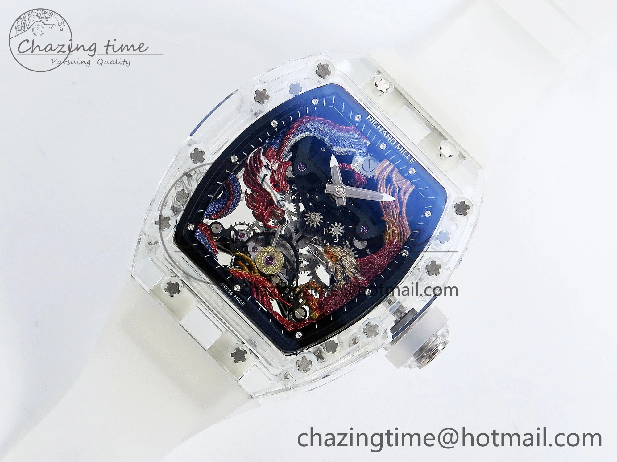 RM57 Transparent Tourbillon RMF Best Edition Red Dragon Eagle Dial on Transparent Rubber Strap