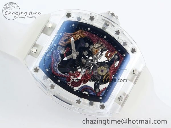 RM57 Transparent Tourbillon RMF Best Edition Red Dragon Eagle Dial on Transparent Rubber Strap