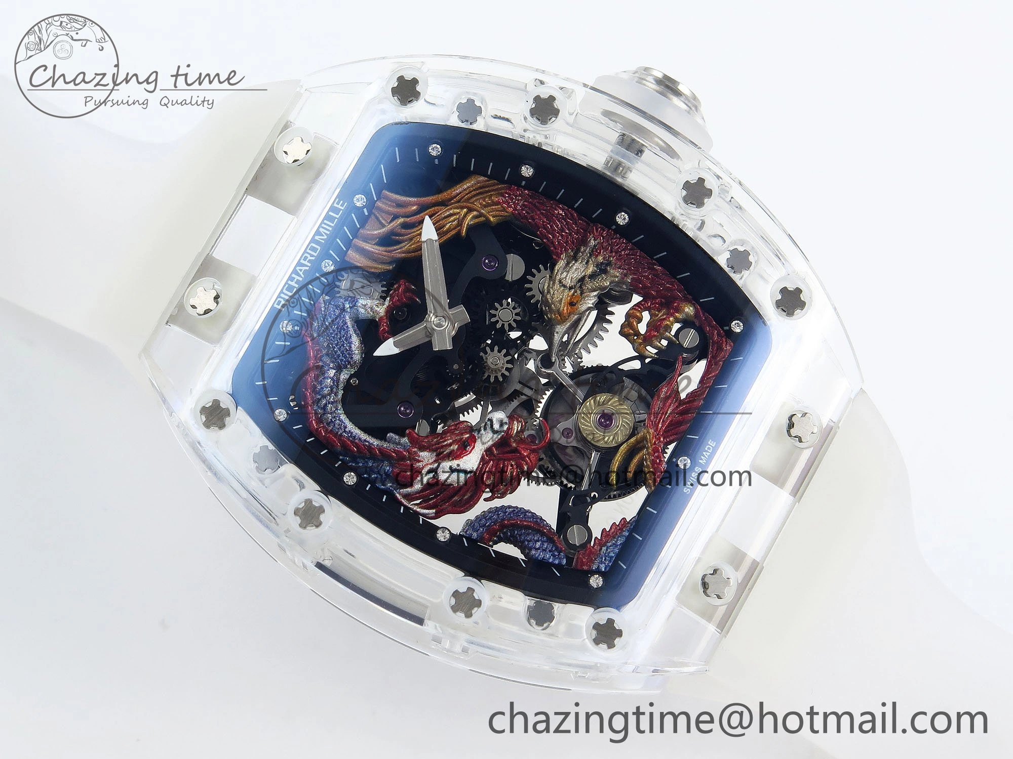 RM57 Transparent Tourbillon RMF Best Edition Red Dragon Eagle Dial on Transparent Rubber Strap