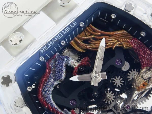 RM57 Transparent Tourbillon RMF Best Edition Red Dragon Eagle Dial on Transparent Rubber Strap
