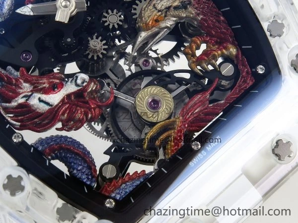 RM57 Transparent Tourbillon RMF Best Edition Red Dragon Eagle Dial on Transparent Rubber Strap