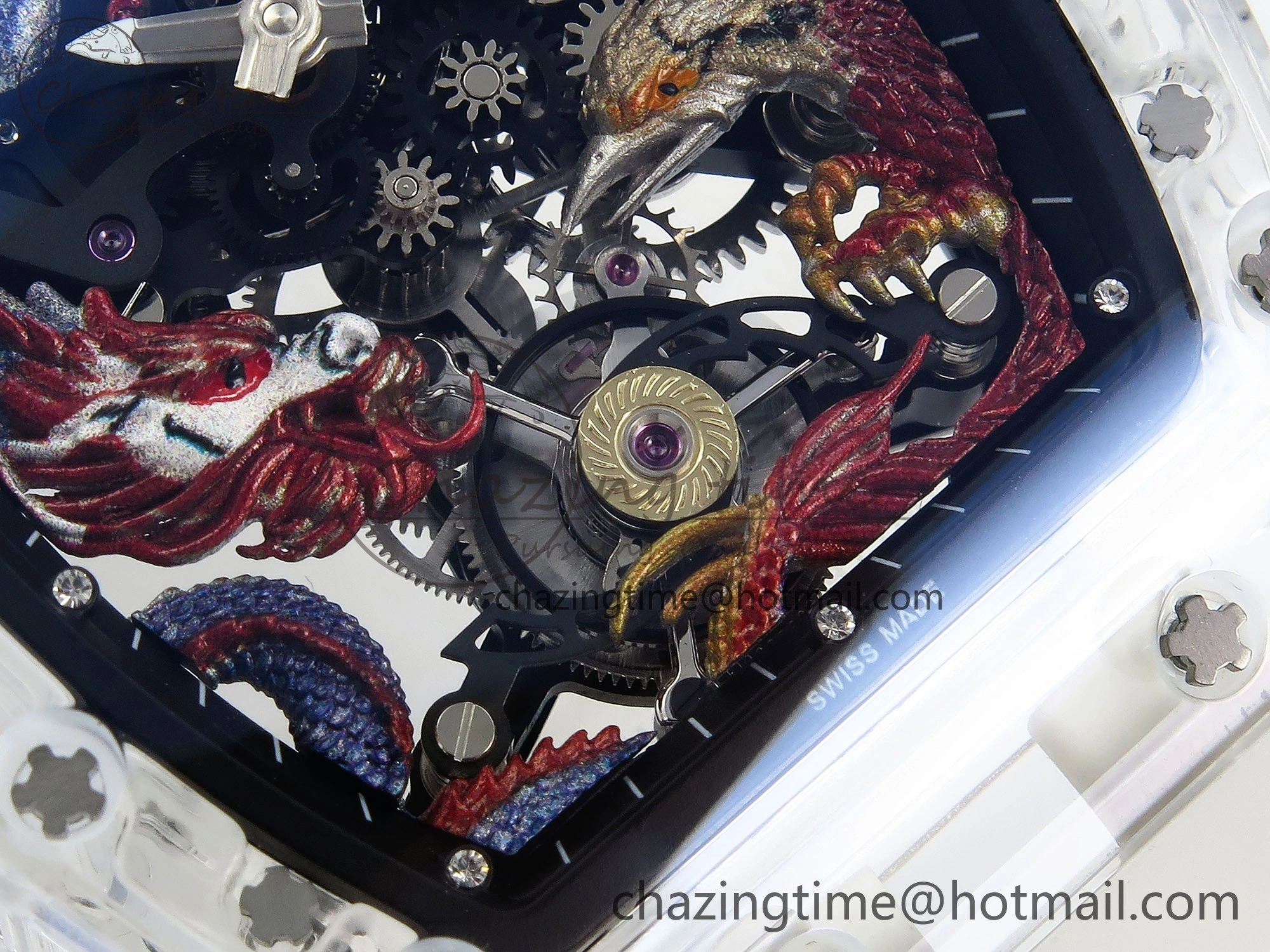 RM57 Transparent Tourbillon RMF Best Edition Red Dragon Eagle Dial on Transparent Rubber Strap