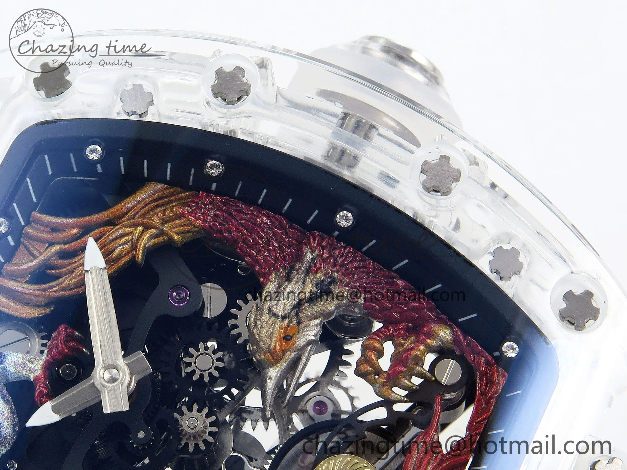 RM57 Transparent Tourbillon RMF Best Edition Red Dragon Eagle Dial on Transparent Rubber Strap
