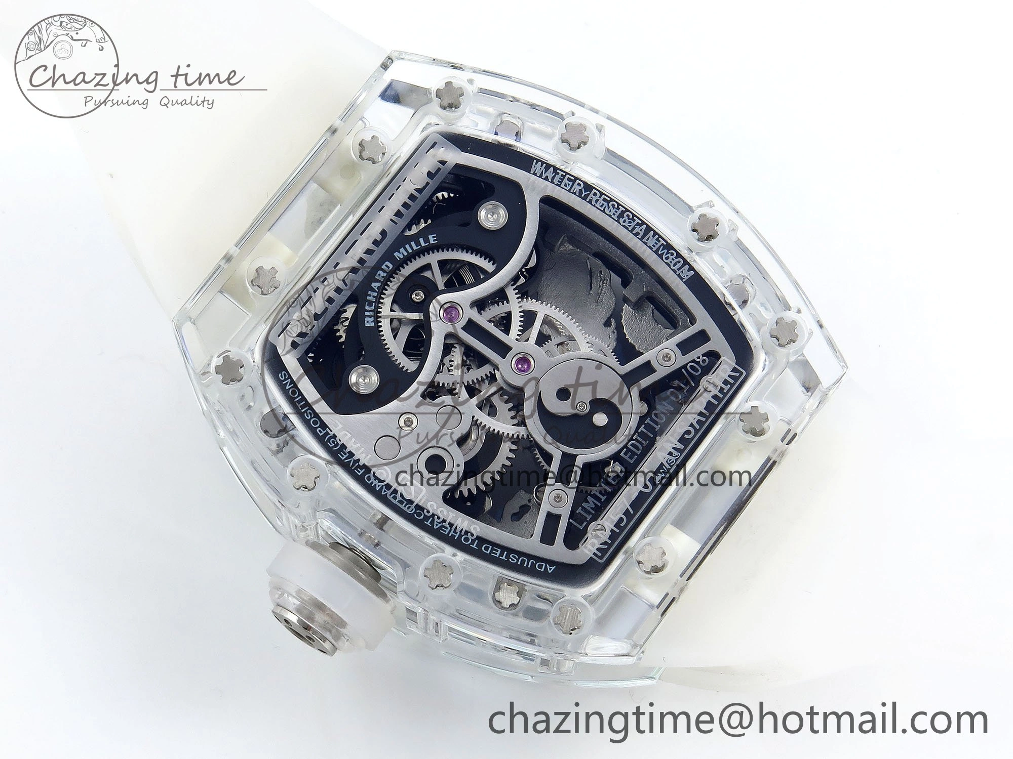 RM57 Transparent Tourbillon RMF Best Edition Silver Dragon Eagle Dial on Transparent Rubber Strap