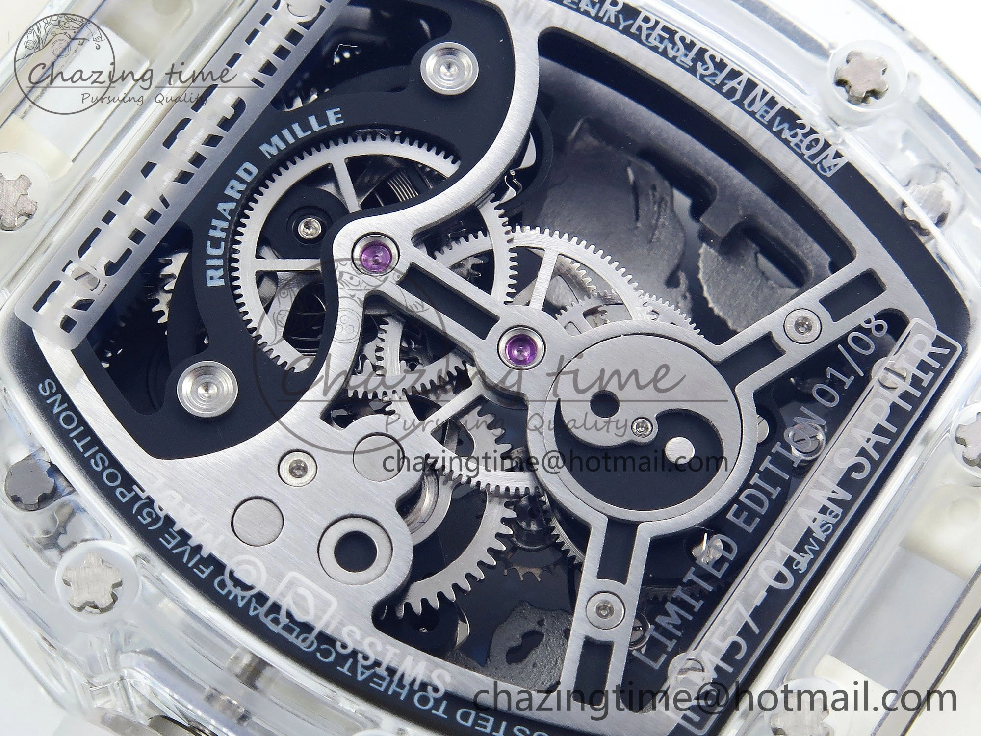 RM57 Transparent Tourbillon RMF Best Edition Silver Dragon Eagle Dial on Transparent Rubber Strap