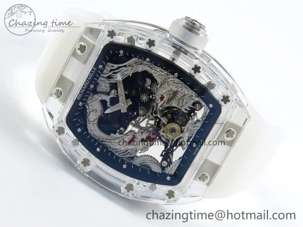 RM57 Transparent Tourbillon RMF Best Edition Silver Dragon Eagle Dial on Transparent Rubber Strap