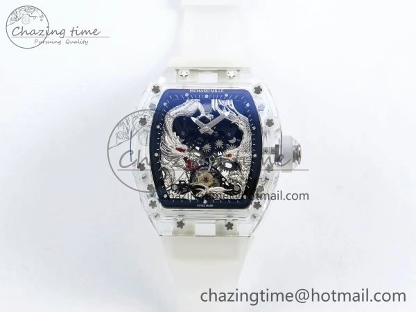 RM57 Transparent Tourbillon RMF Best Edition Silver Dragon Eagle Dial on Transparent Rubber Strap