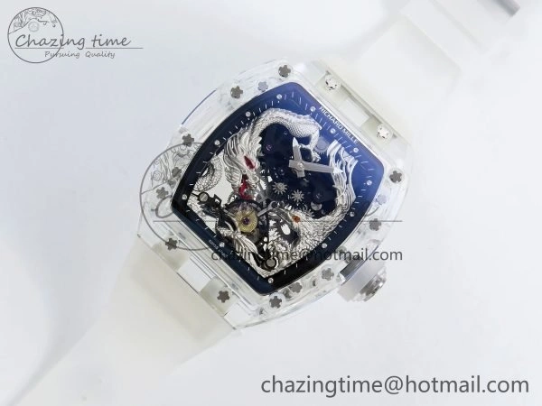 RM57 Transparent Tourbillon RMF Best Edition Silver Dragon Eagle Dial on Transparent Rubber Strap