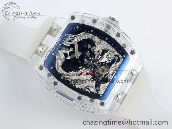 RM57 Transparent Tourbillon RMF Best Edition Silver Dragon Eagle Dial on Transparent Rubber Strap