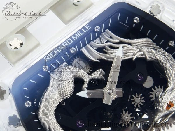 RM57 Transparent Tourbillon RMF Best Edition Silver Dragon Eagle Dial on Transparent Rubber Strap