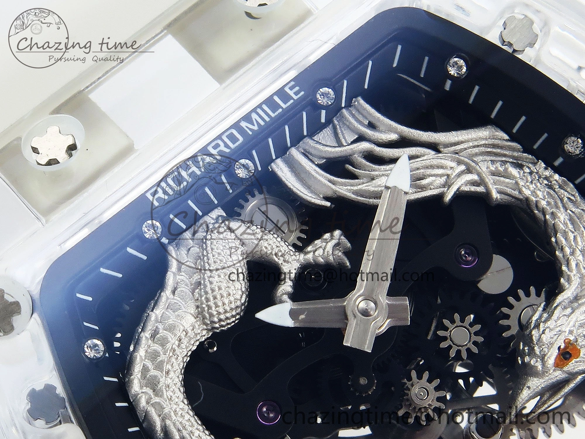RM57 Transparent Tourbillon RMF Best Edition Silver Dragon Eagle Dial on Transparent Rubber Strap