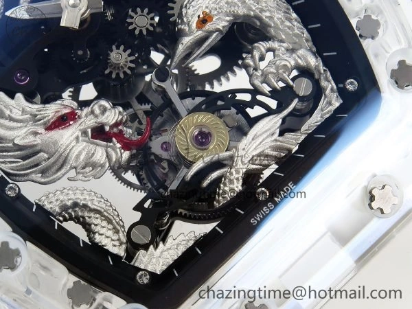RM57 Transparent Tourbillon RMF Best Edition Silver Dragon Eagle Dial on Transparent Rubber Strap