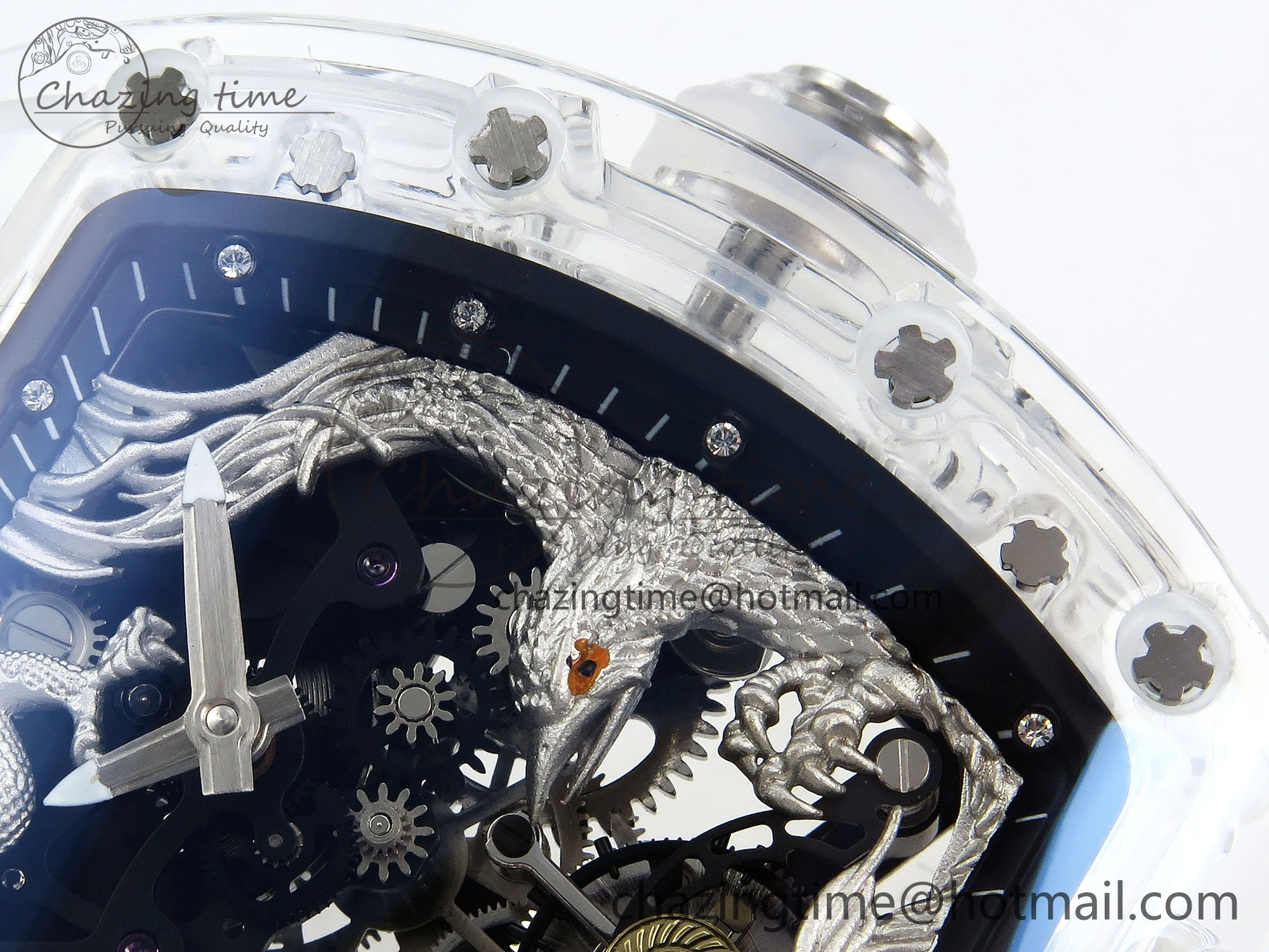 RM57 Transparent Tourbillon RMF Best Edition Silver Dragon Eagle Dial on Transparent Rubber Strap