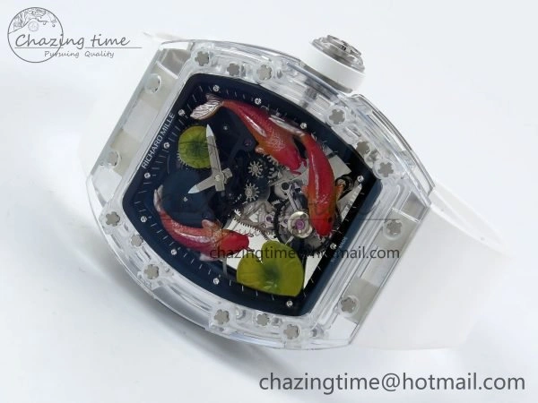 RMS10 Tourbillon Transparent RMF Best Edition Koi Fish Dial on White Rubber Strap