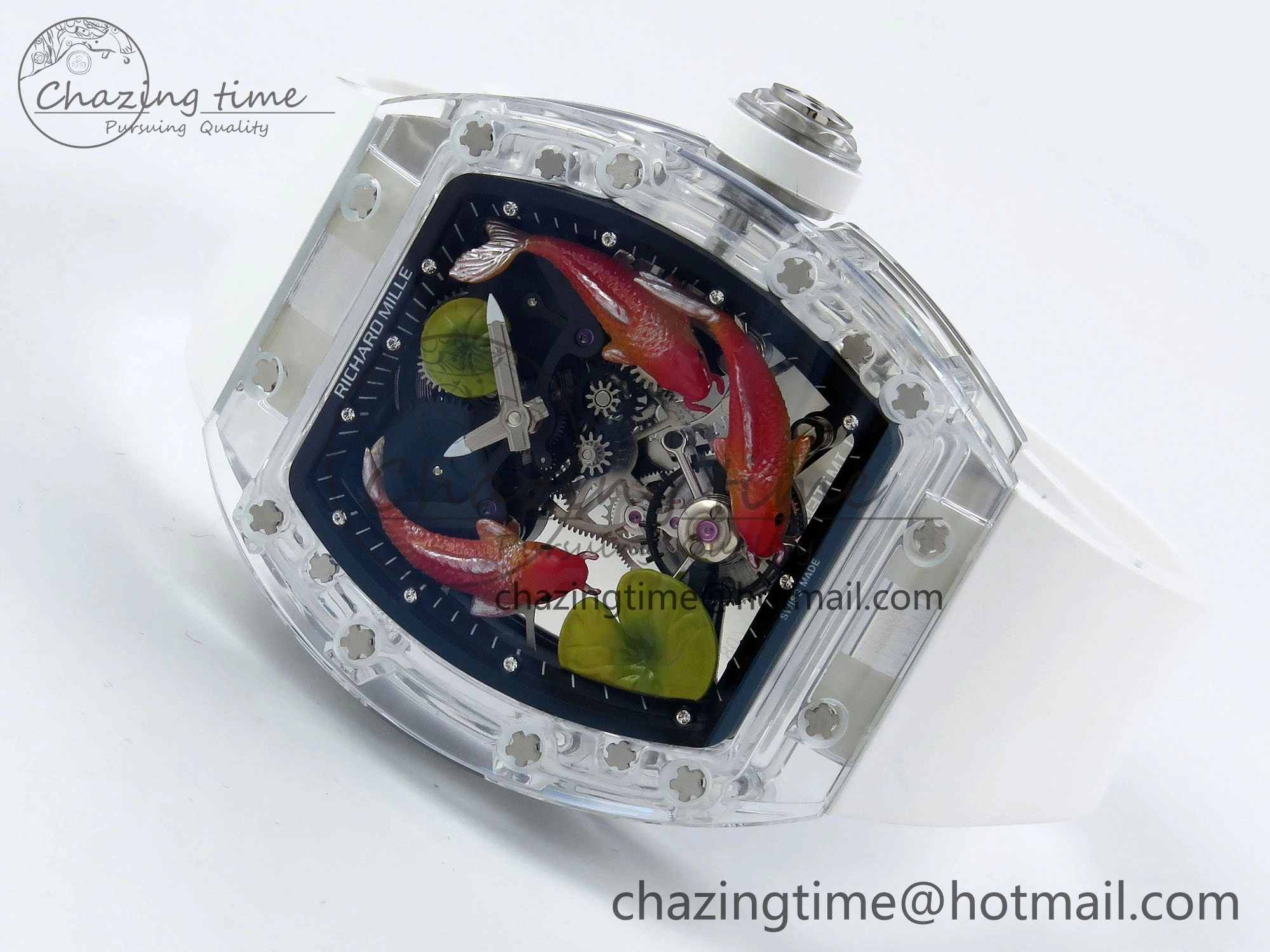 RMS10 Tourbillon Transparent RMF Best Edition Koi Fish Dial on White Rubber Strap