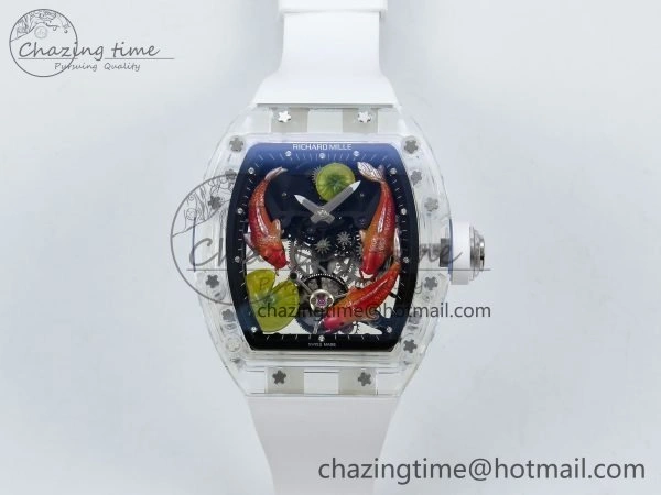 RMS10 Tourbillon Transparent RMF Best Edition Koi Fish Dial on White Rubber Strap
