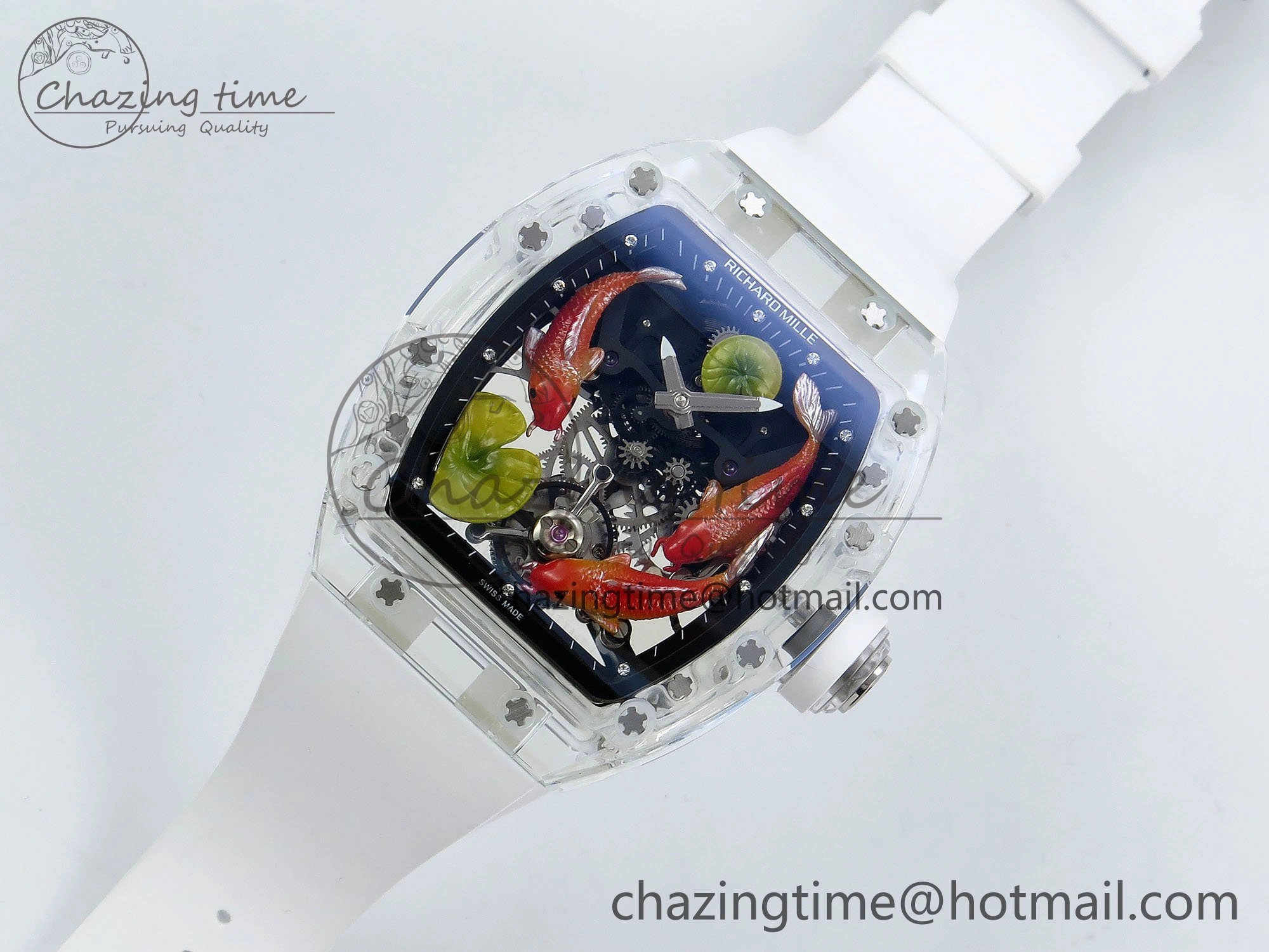 RMS10 Tourbillon Transparent RMF Best Edition Koi Fish Dial on White Rubber Strap