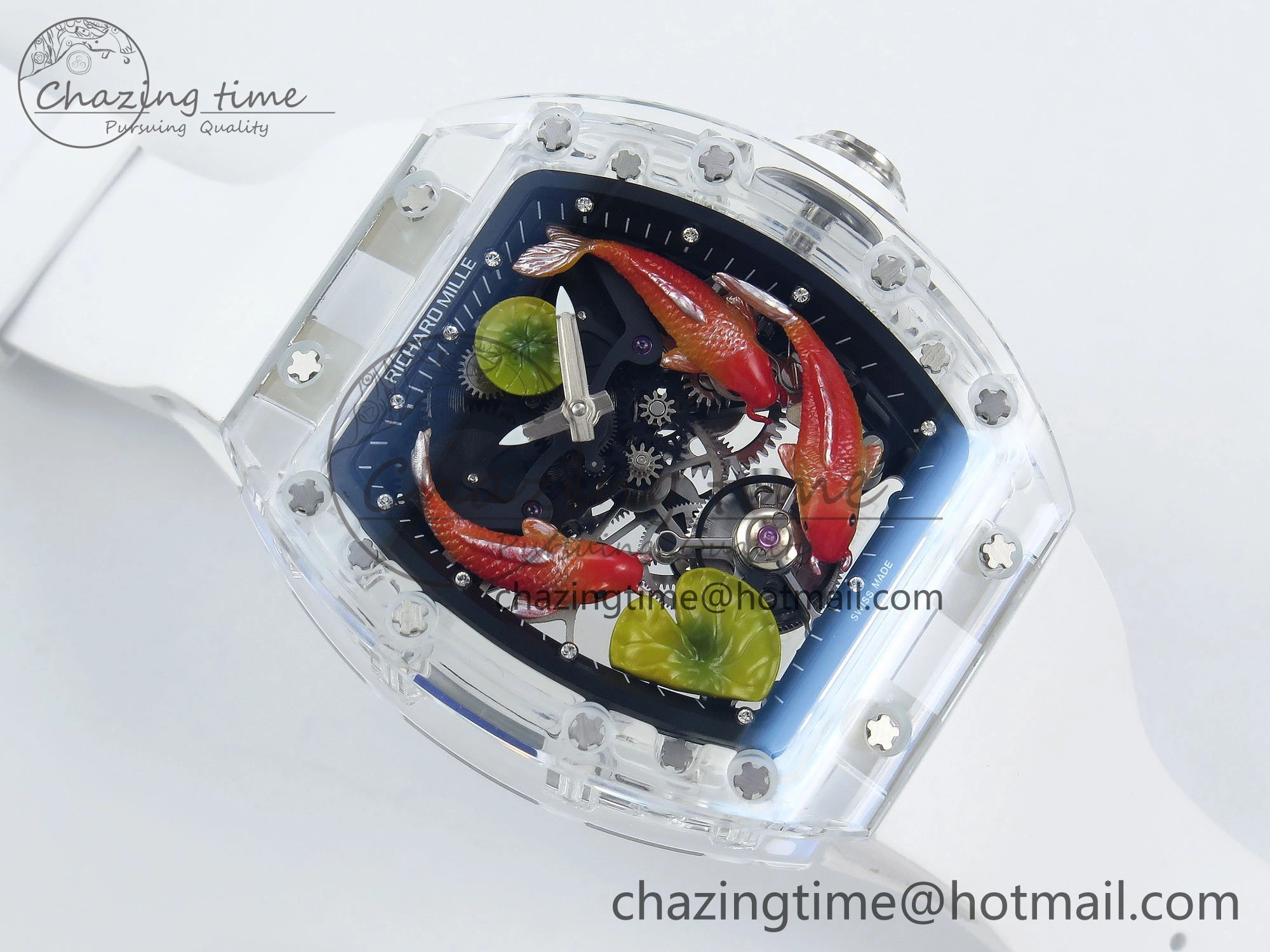 RMS10 Tourbillon Transparent RMF Best Edition Koi Fish Dial on White Rubber Strap