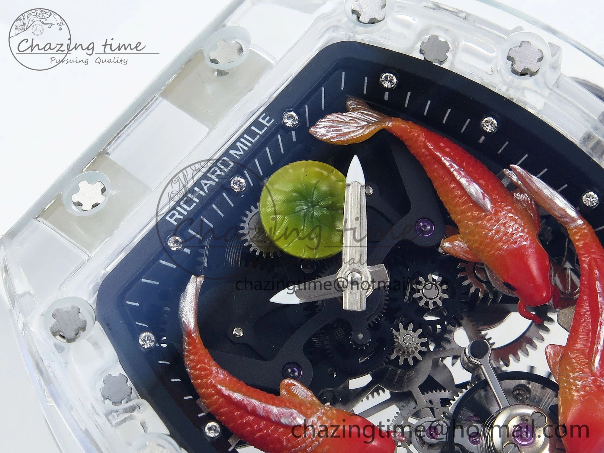 RMS10 Tourbillon Transparent RMF Best Edition Koi Fish Dial on White Rubber Strap
