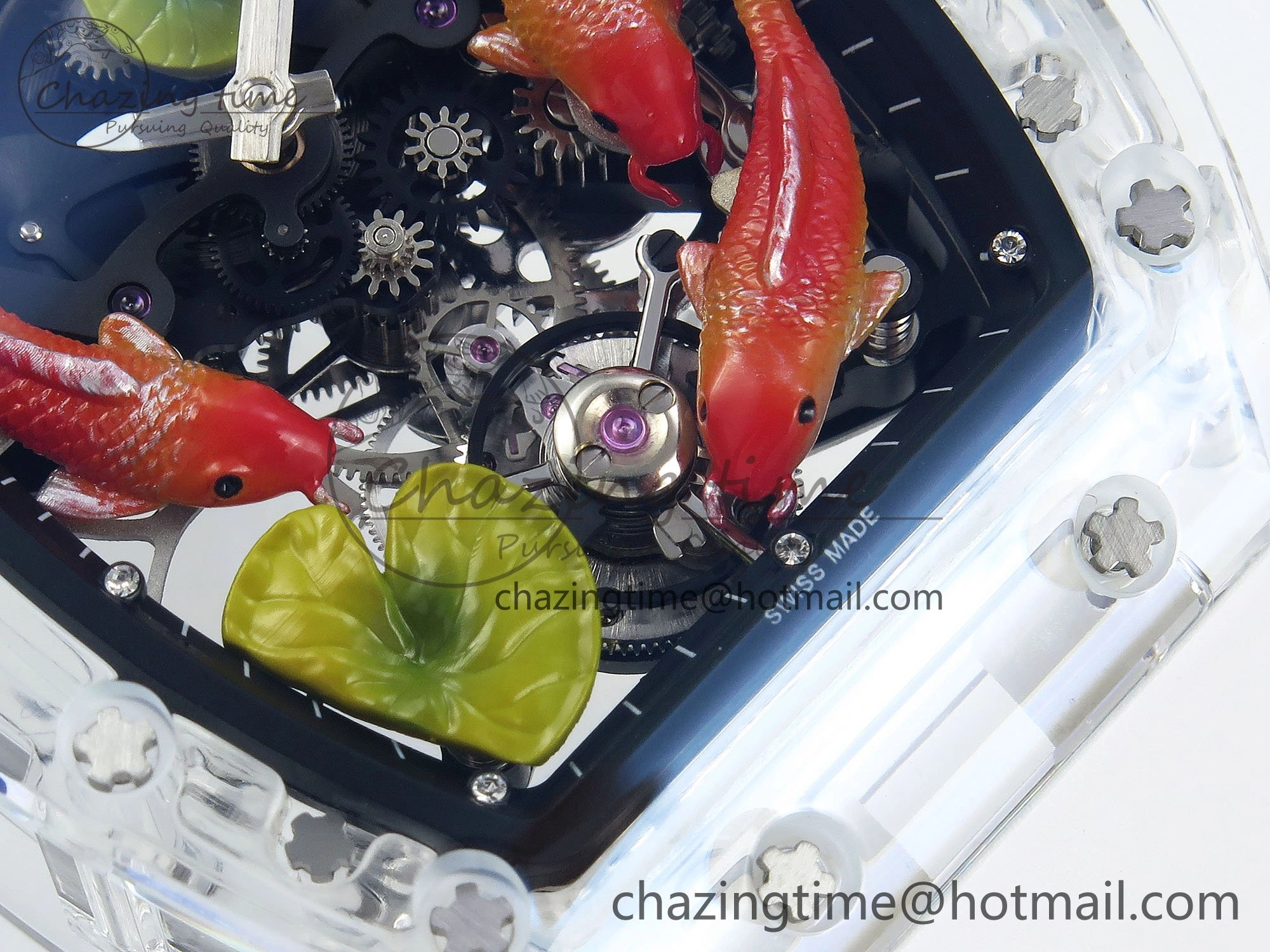 RMS10 Tourbillon Transparent RMF Best Edition Koi Fish Dial on White Rubber Strap
