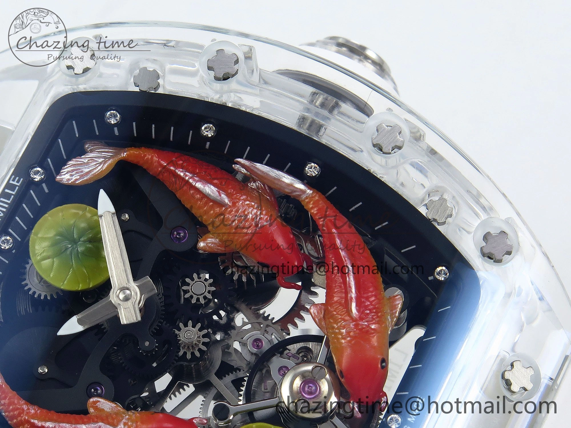 RMS10 Tourbillon Transparent RMF Best Edition Koi Fish Dial on White Rubber Strap