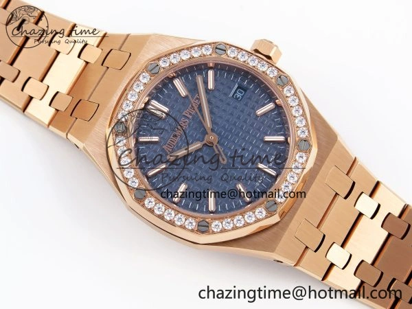 ROYAL OAK 34MM RG BF BEST EDITION BLUE DIAL DIAMONDS BEZEL ON RG BRACELET A5800