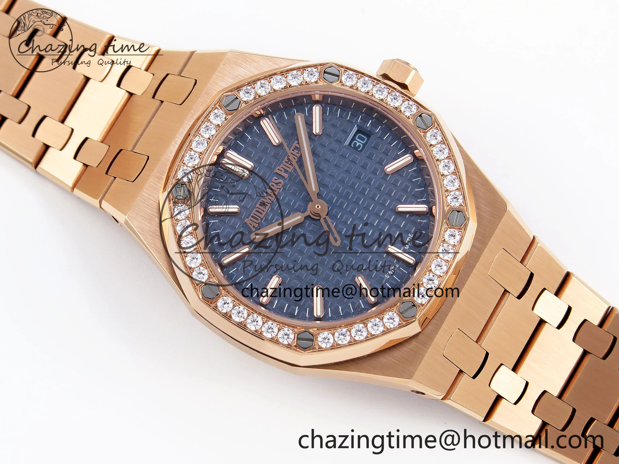 ROYAL OAK 34MM RG BF BEST EDITION BLUE DIAL DIAMONDS BEZEL ON RG BRACELET A5800