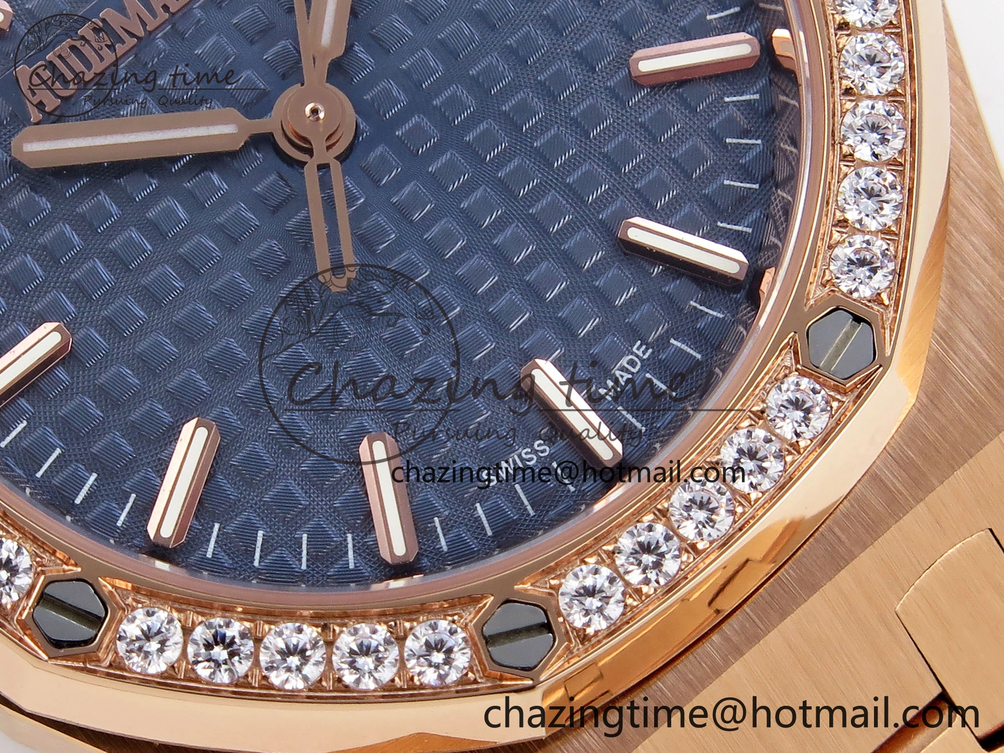 ROYAL OAK 34MM RG BF BEST EDITION BLUE DIAL DIAMONDS BEZEL ON RG BRACELET A5800