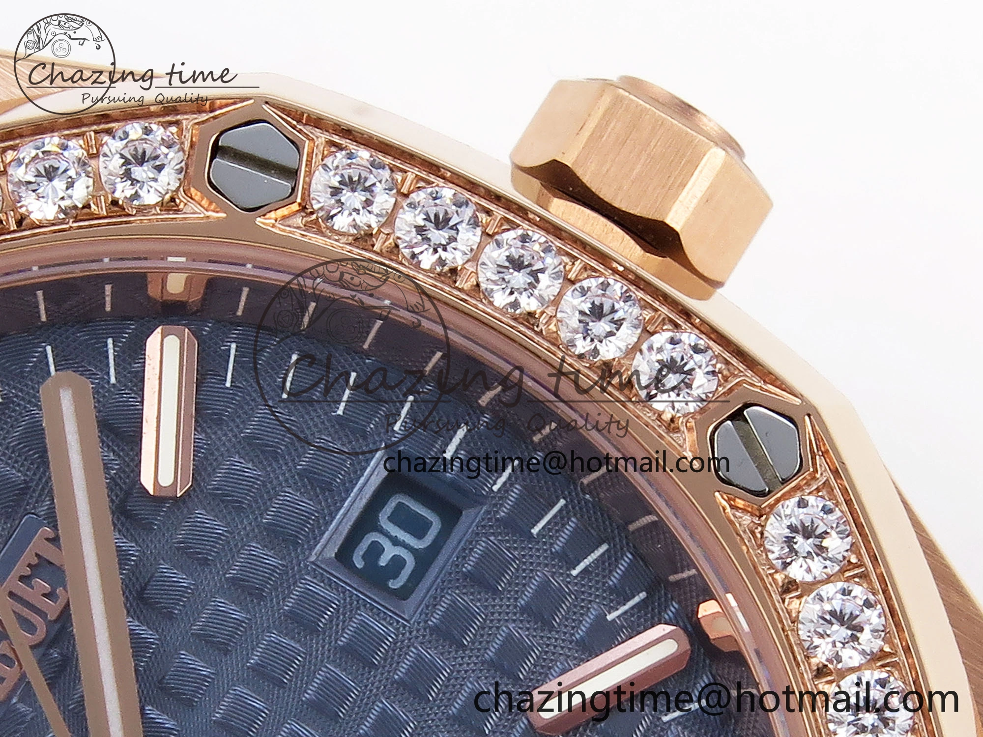 ROYAL OAK 34MM RG BF BEST EDITION BLUE DIAL DIAMONDS BEZEL ON RG BRACELET A5800