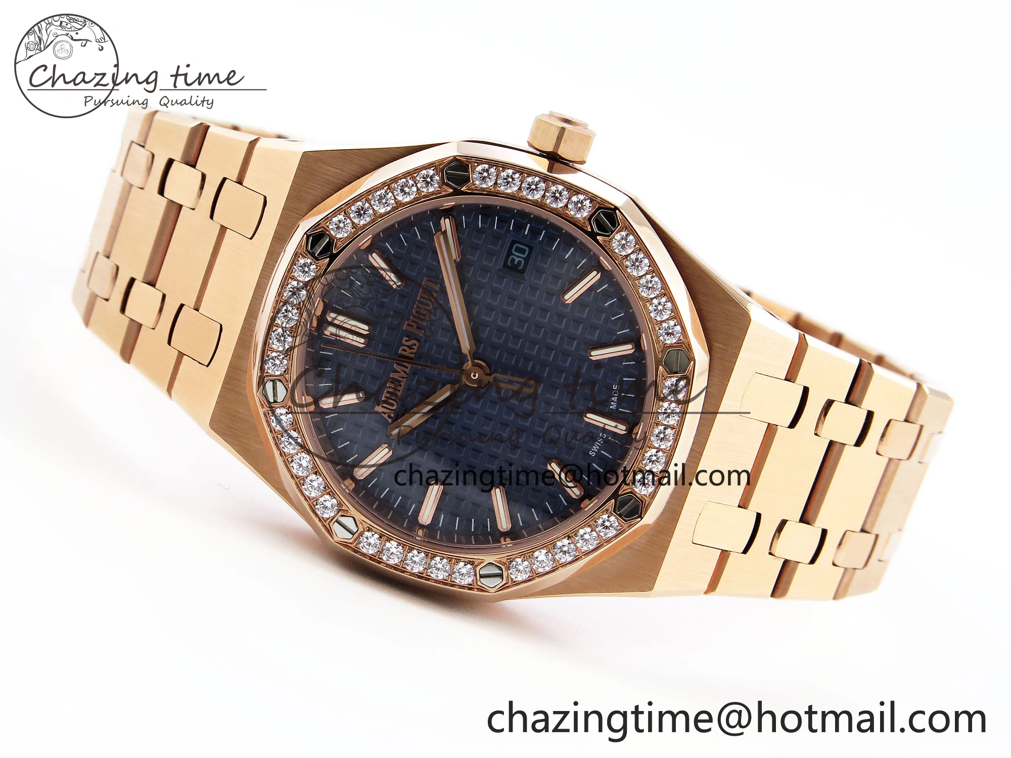 ROYAL OAK 34MM RG BF BEST EDITION BLUE DIAL DIAMONDS BEZEL ON RG BRACELET A5800