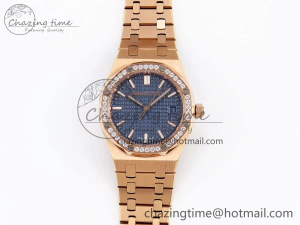 ROYAL OAK 34MM RG BF BEST EDITION BLUE DIAL DIAMONDS BEZEL ON RG BRACELET A5800