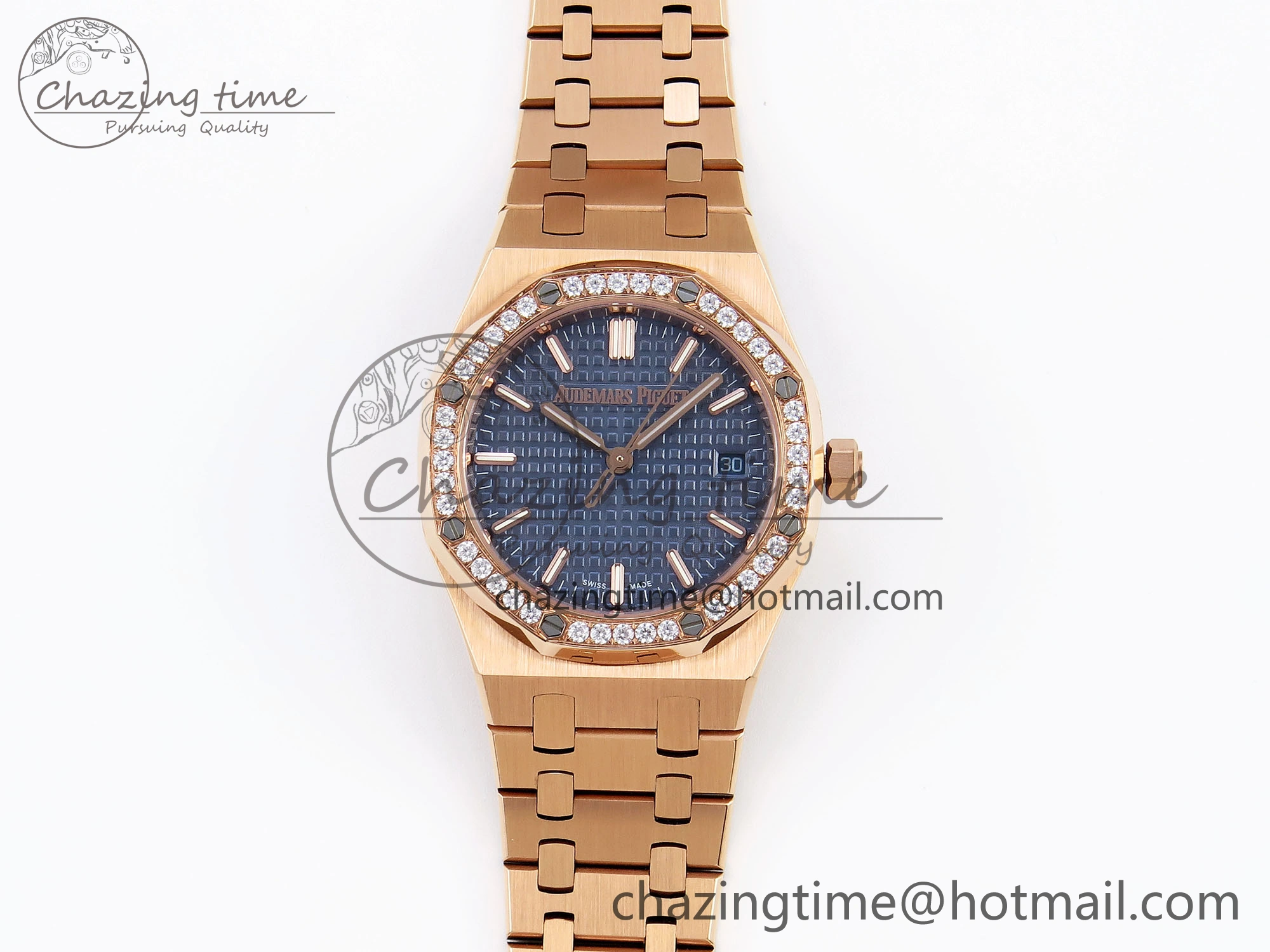 ROYAL OAK 34MM RG BF BEST EDITION BLUE DIAL DIAMONDS BEZEL ON RG BRACELET A5800