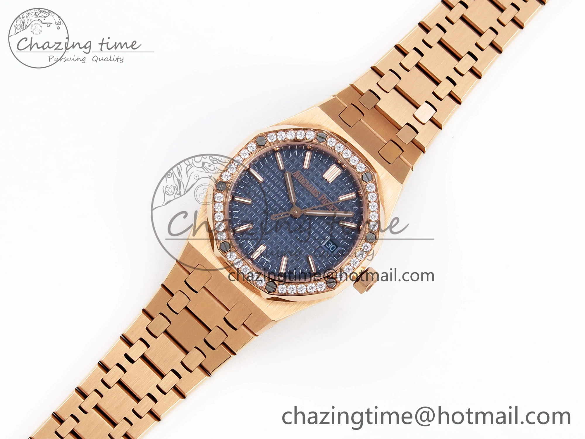 ROYAL OAK 34MM RG BF BEST EDITION BLUE DIAL DIAMONDS BEZEL ON RG BRACELET A5800