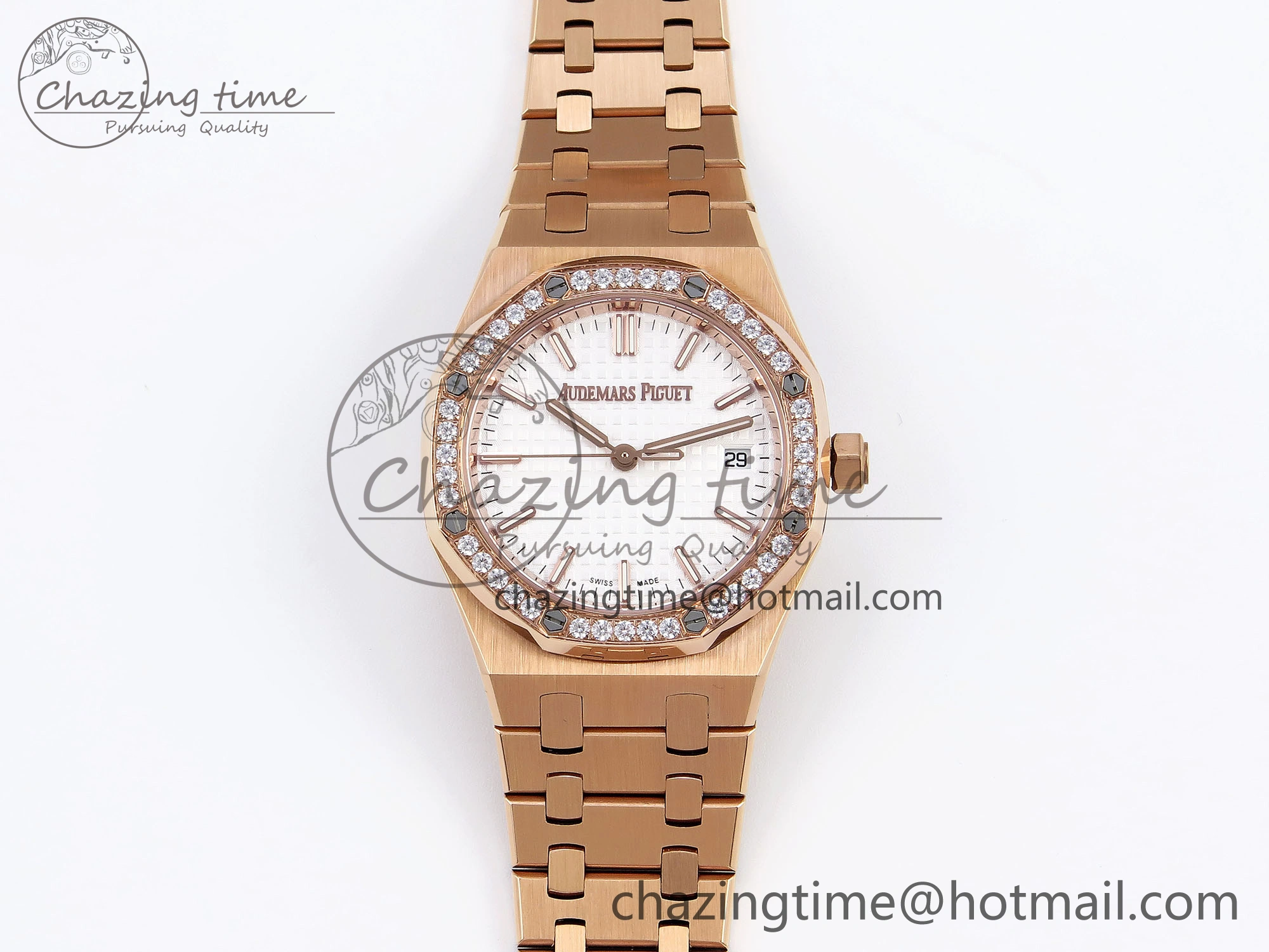 ROYAL OAK 34MM RG BF BEST EDITION WHITE DIAL DIAMONDS BEZEL ON RG BRACELET A5800