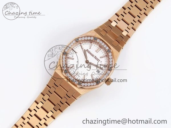 ROYAL OAK 34MM RG BF BEST EDITION WHITE DIAL DIAMONDS BEZEL ON RG BRACELET A5800