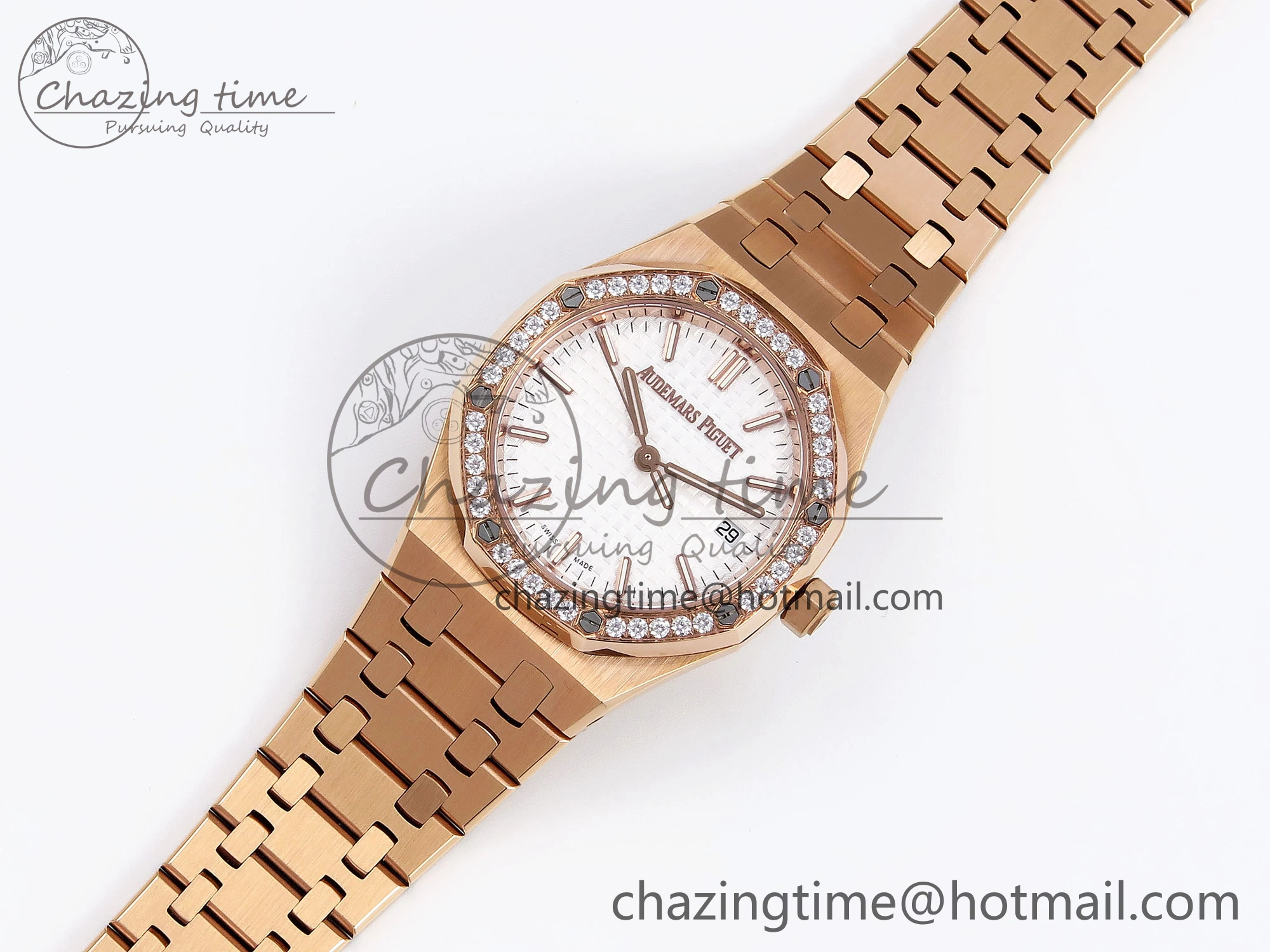 ROYAL OAK 34MM RG BF BEST EDITION WHITE DIAL DIAMONDS BEZEL ON RG BRACELET A5800